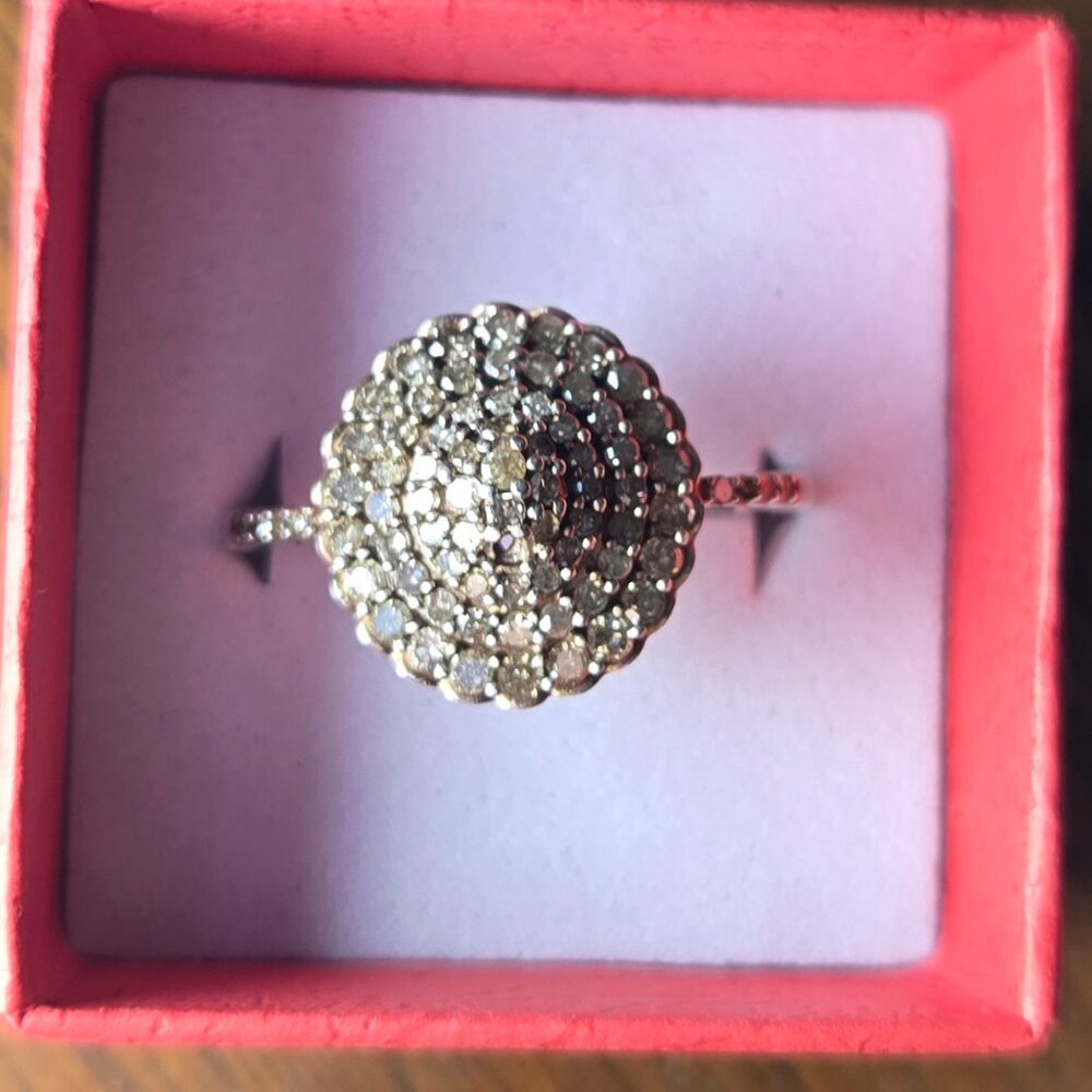 Champagne diamond ring, 925 silver, size 10